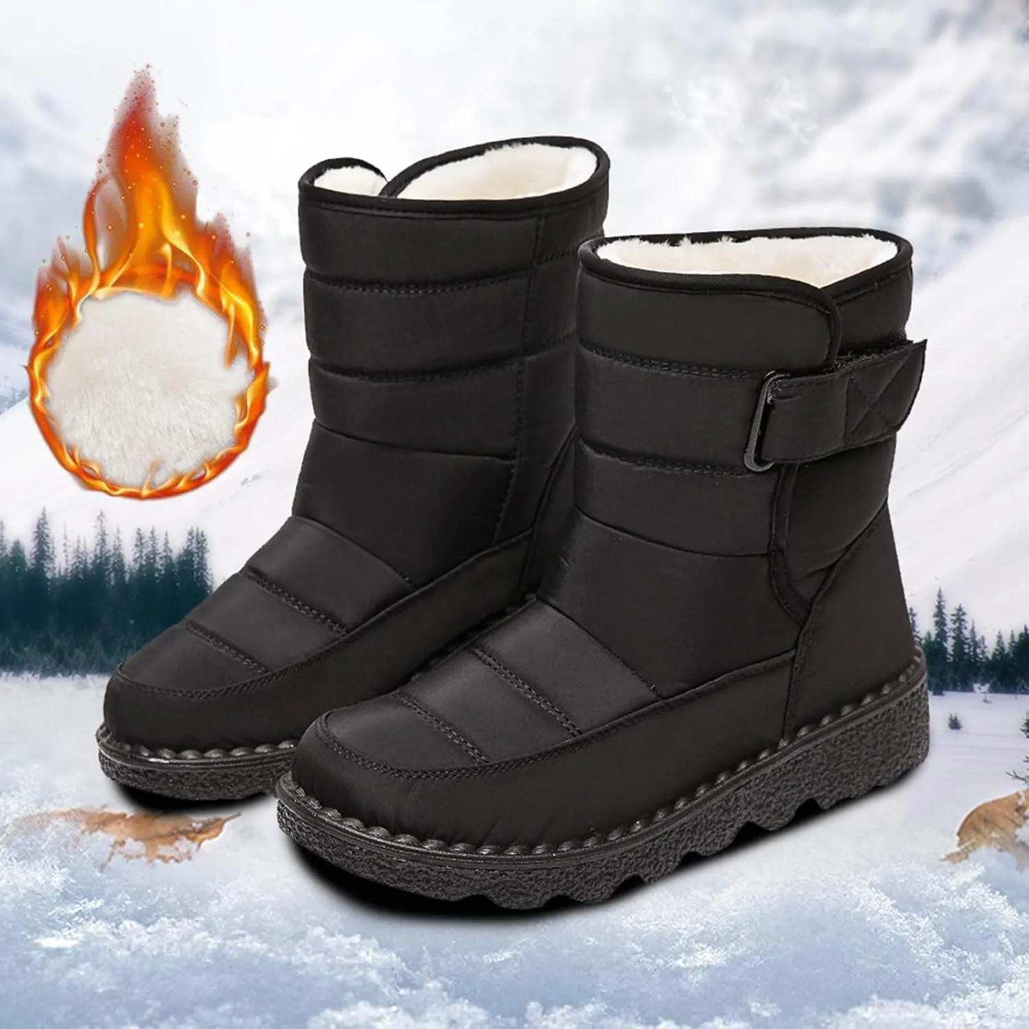 Women's Snow Boots for Winter - Short Outdoor Boots, Warm Lining