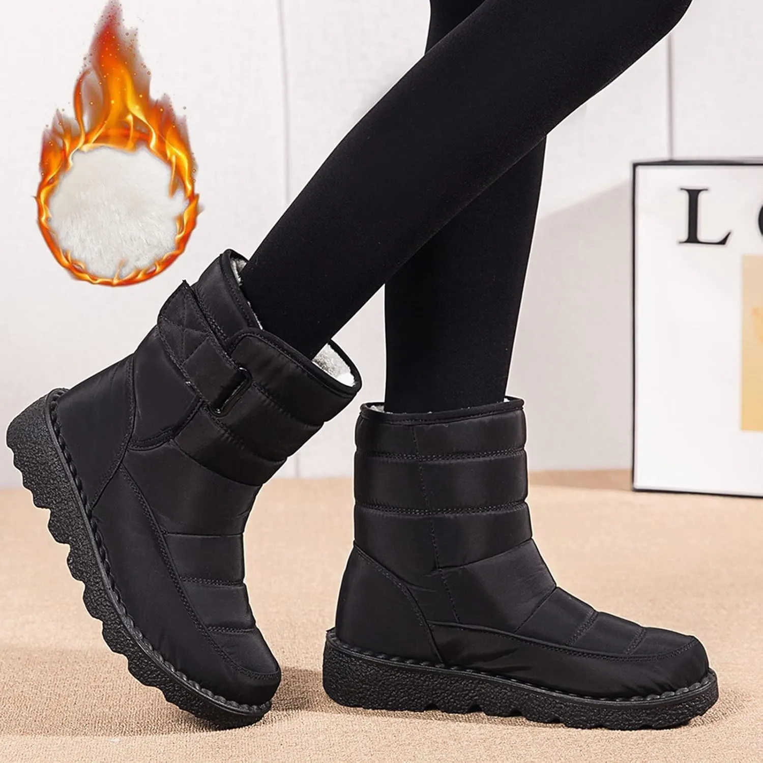 Women's Snow Boots for Winter - Short Outdoor Boots, Warm Lining