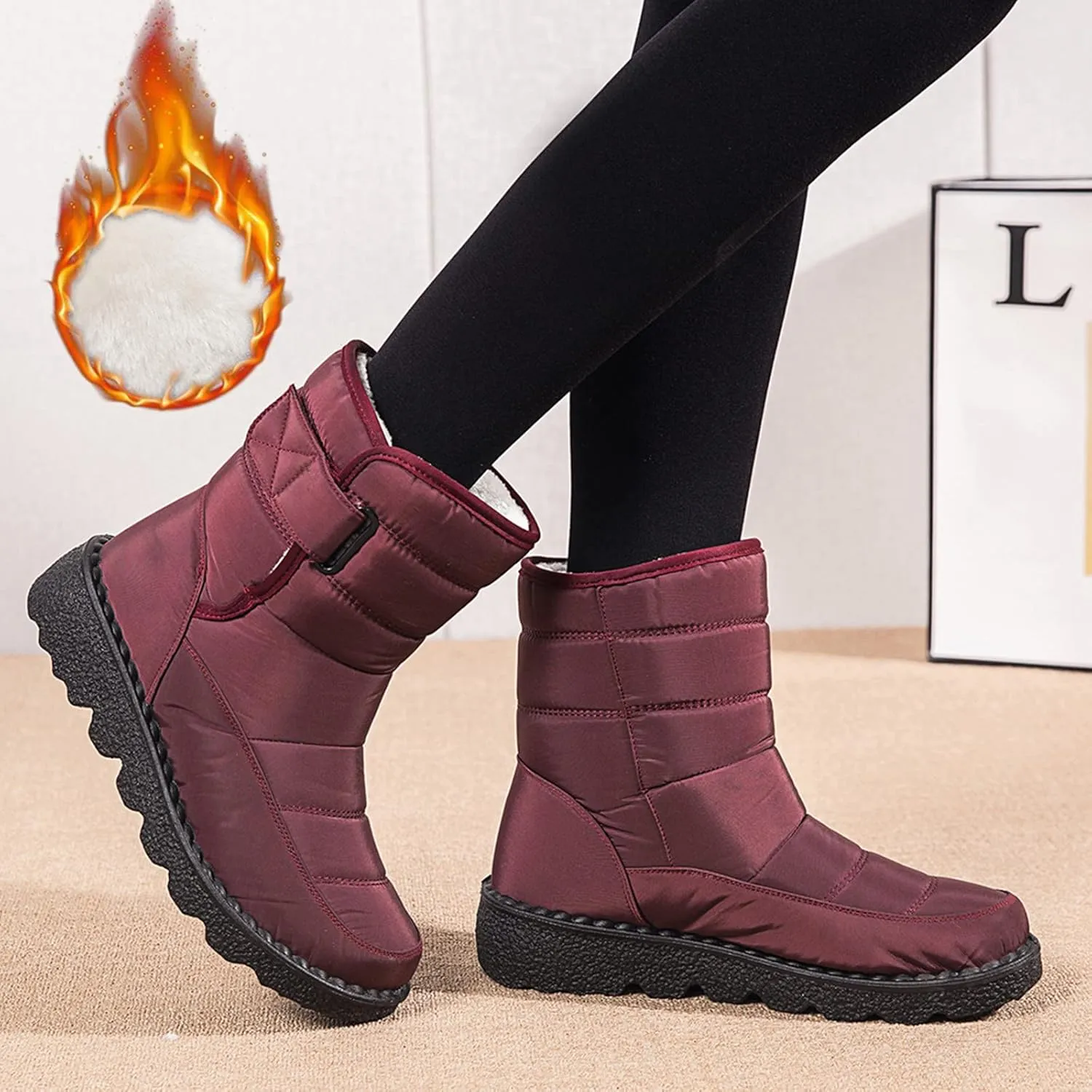 Women's Snow Boots for Winter - Short Outdoor Boots, Warm Lining