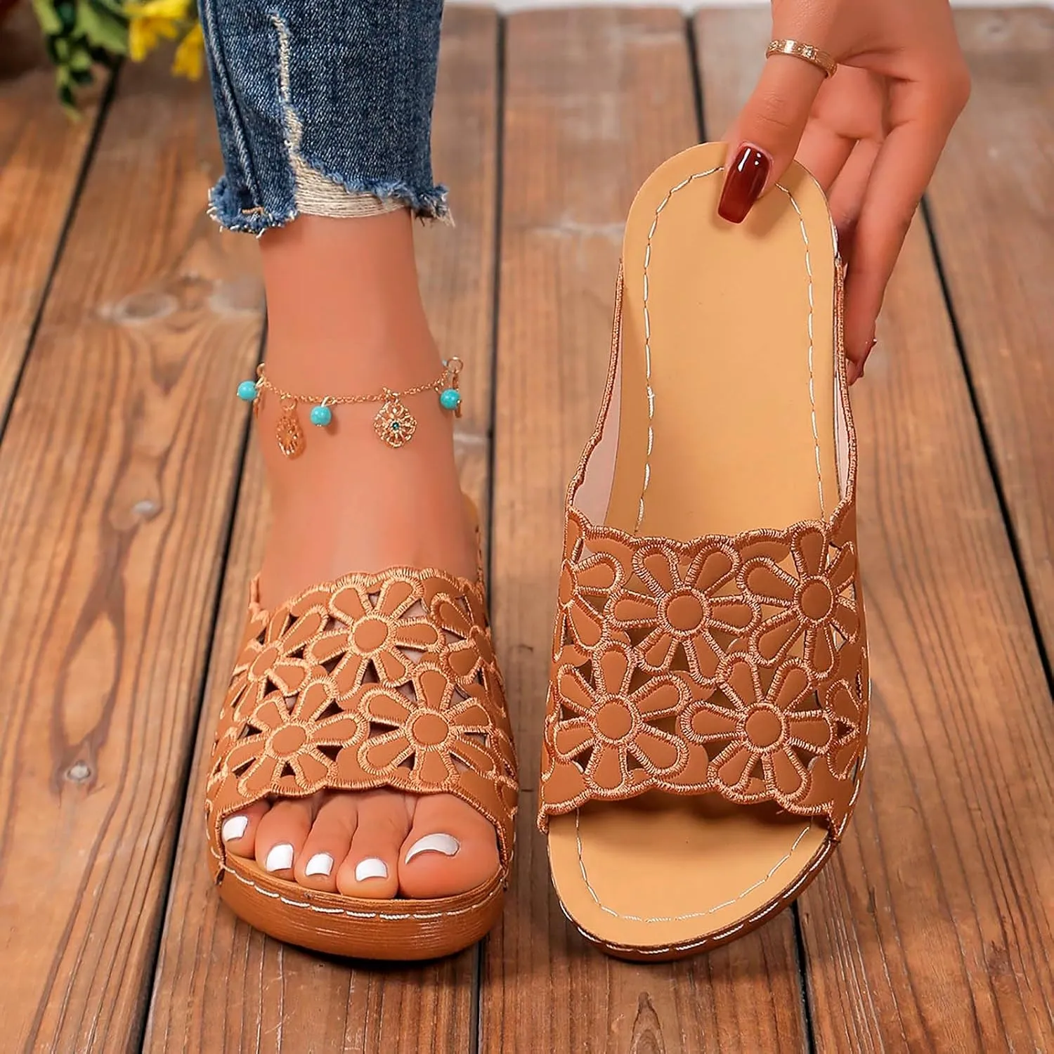 Women's Soft Soled Wedge Sandal Summer Open Toe Wedges Sandals Comfortable Slides Sandals Versatile Sandals