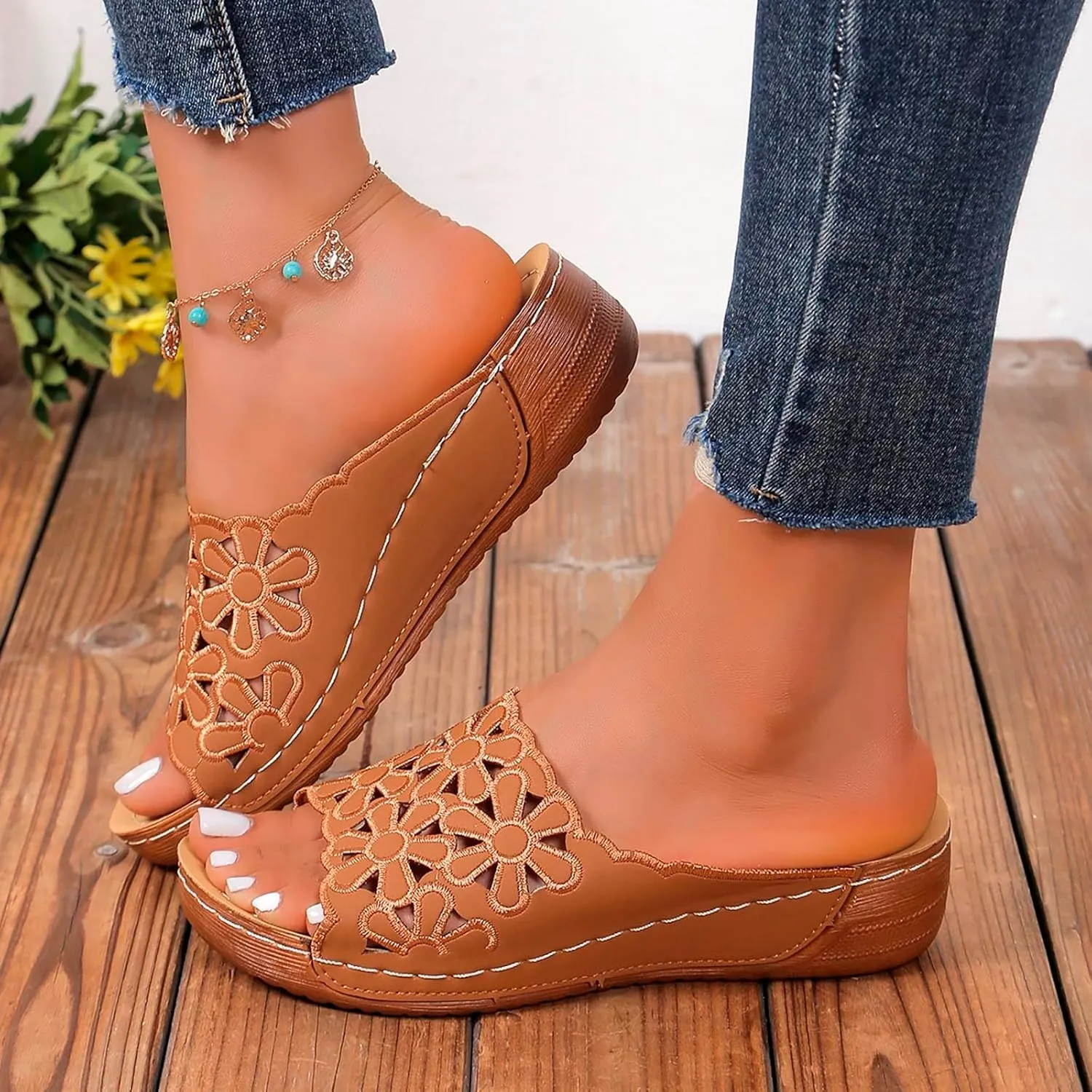Women's Soft Soled Wedge Sandal Summer Open Toe Wedges Sandals Comfortable Slides Sandals Versatile Sandals