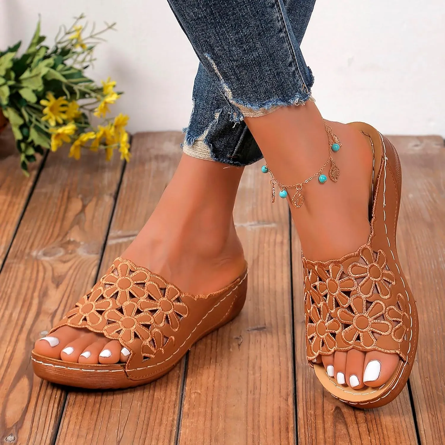 Women's Soft Soled Wedge Sandal Summer Open Toe Wedges Sandals Comfortable Slides Sandals Versatile Sandals