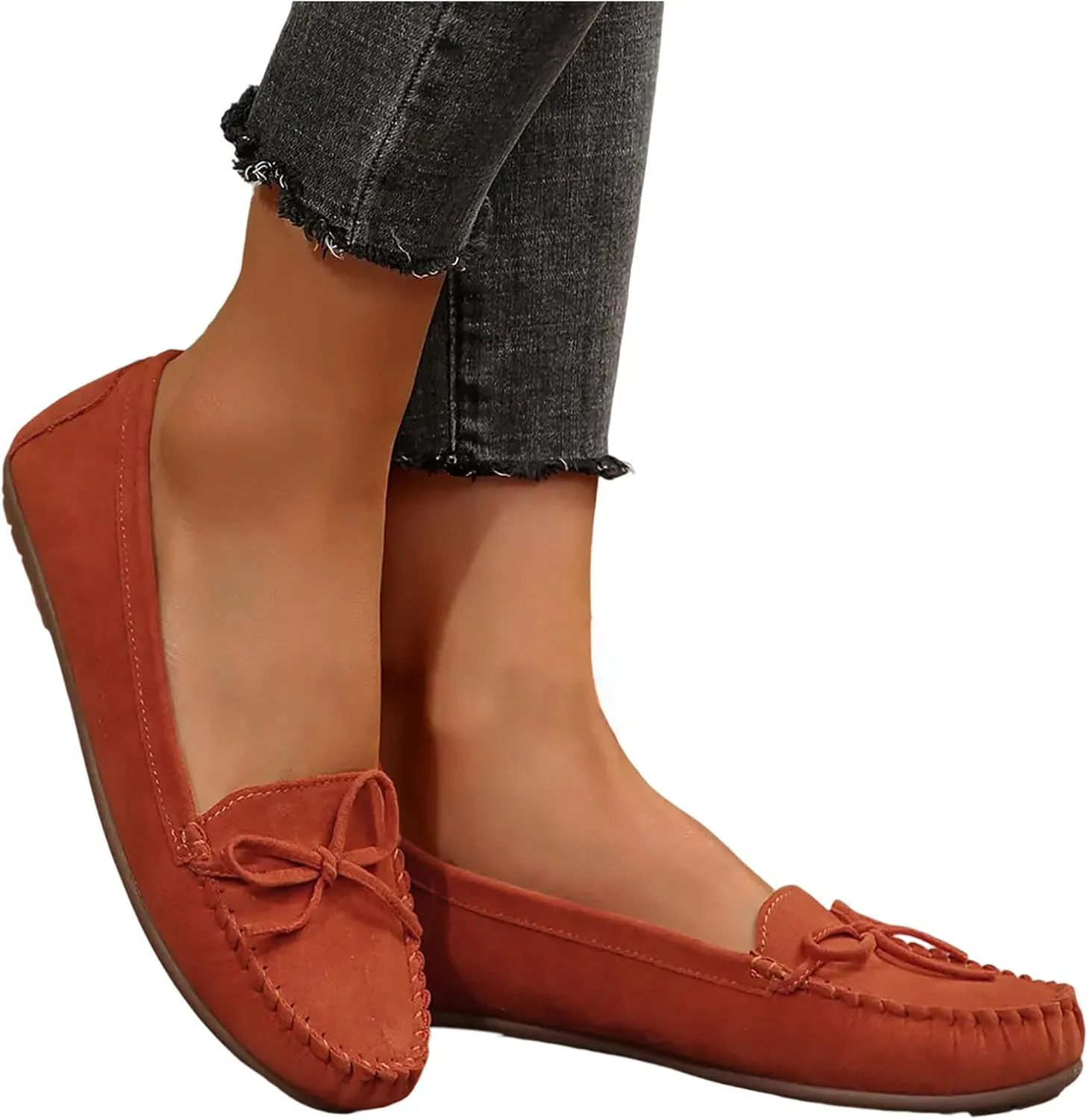 Women's Suede Casual Penny Loafers Vintage Ladies Moccasins Driving Shoes Comfort Slip-On Fashion Boat Classic Flats