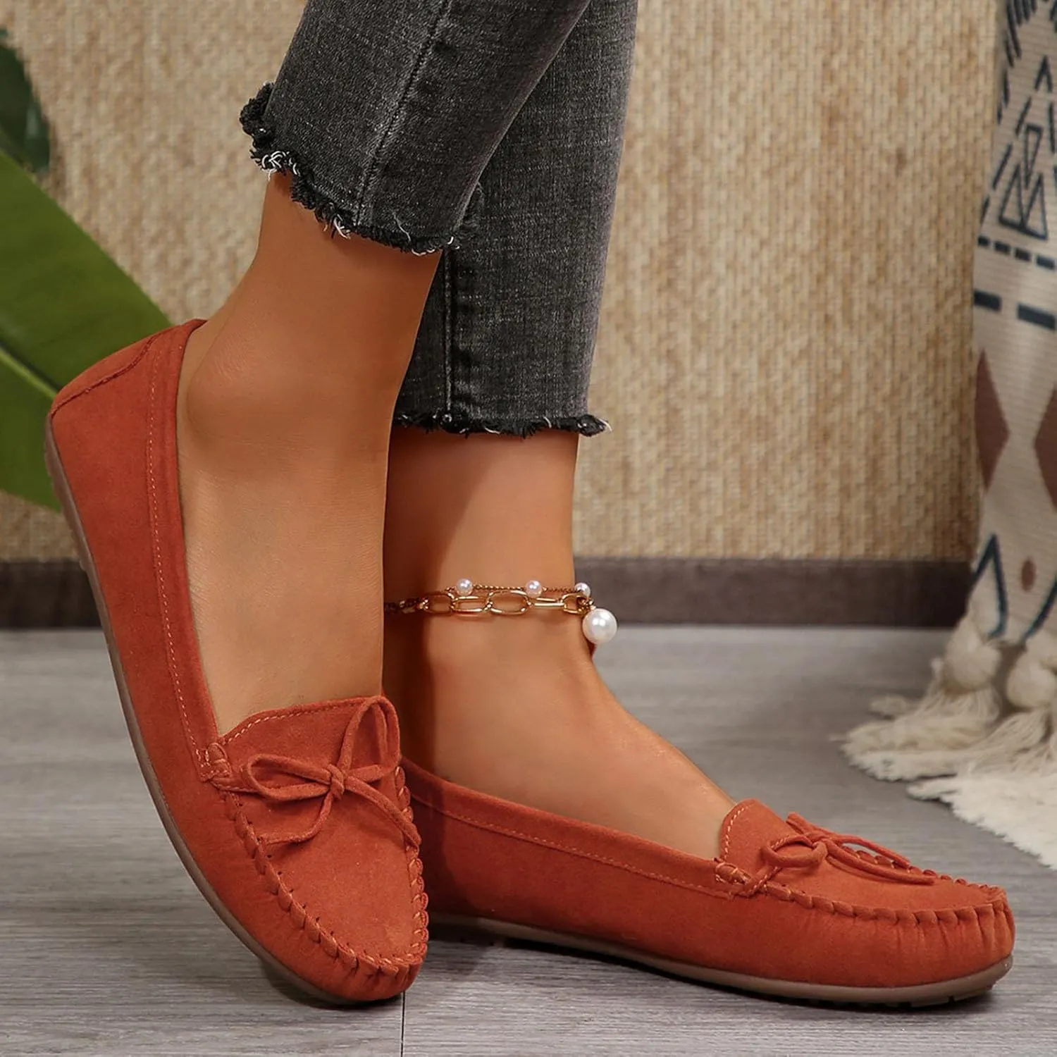 Women's Suede Casual Penny Loafers Vintage Ladies Moccasins Driving Shoes Comfort Slip-On Fashion Boat Classic Flats