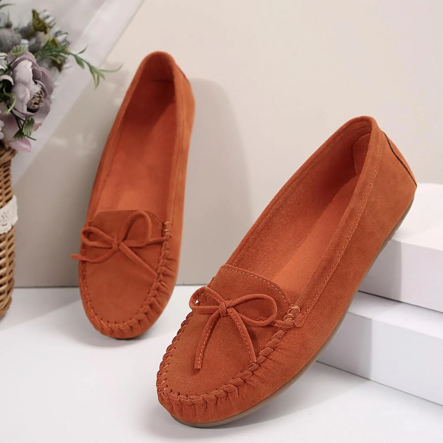 Women's Suede Casual Penny Loafers Vintage Ladies Moccasins Driving Shoes Comfort Slip-On Fashion Boat Classic Flats