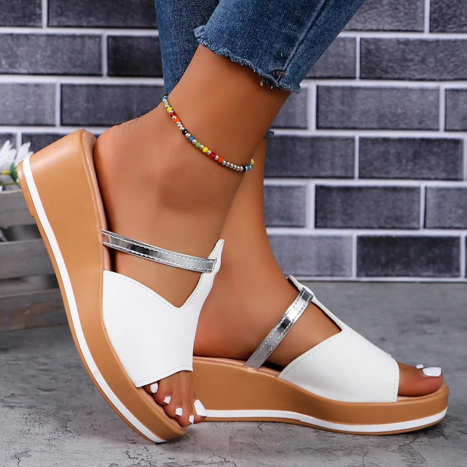 Women's Summer Fashion Sandals Platform Comfortable Low Wedges Slides Walking Sandals Dress Slippers