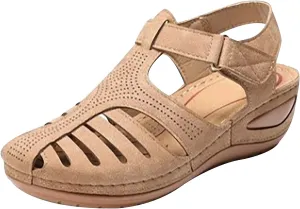 Womens Summer Sandals Casual Bohemia Gladiator Closed Toe Wedge Shoes Comfort Ankle Strap Slip On Platform Sandals
