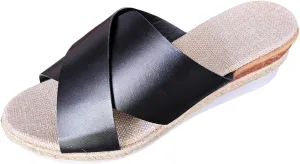 Women‘s Summer Wedge Sandals Arch Support Slides Sandals Breathable Casual Slides Sandals Non Slip Slides Sandals