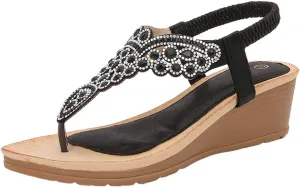 Womens Thong Sandals Arch Support Orthotic Adjustable Flip Flop Beach Glitter Bohemian Ankle Strap Wedge Shoes