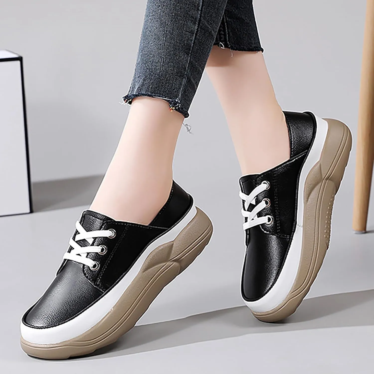 Women's Trendy Heightening Chunky Loafers Fashion Round Toe Slip On Comfort Walking Casual Shoes Floral Heels for Women