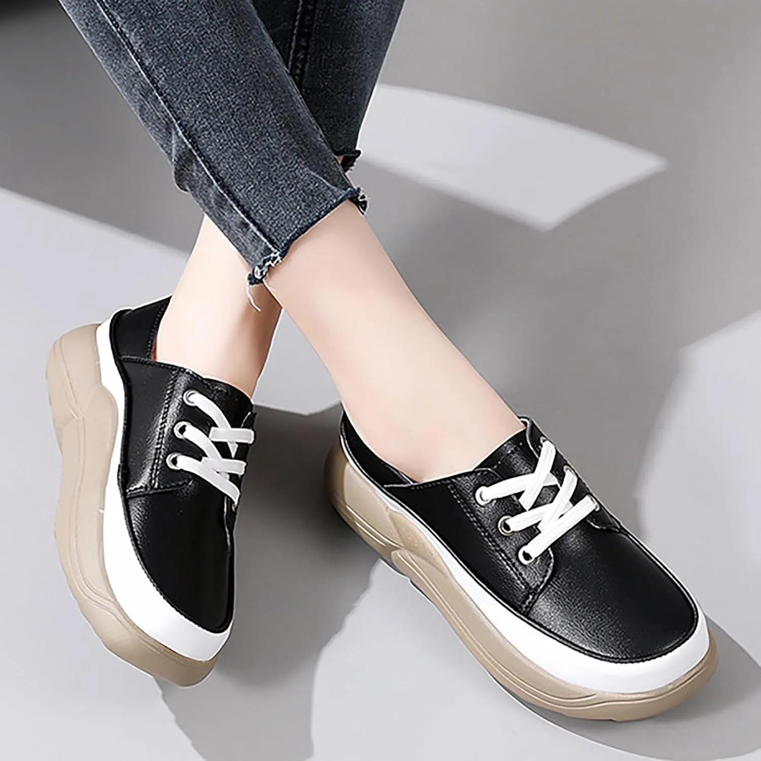 Women's Trendy Heightening Chunky Loafers Fashion Round Toe Slip On Comfort Walking Casual Shoes Floral Heels for Women
