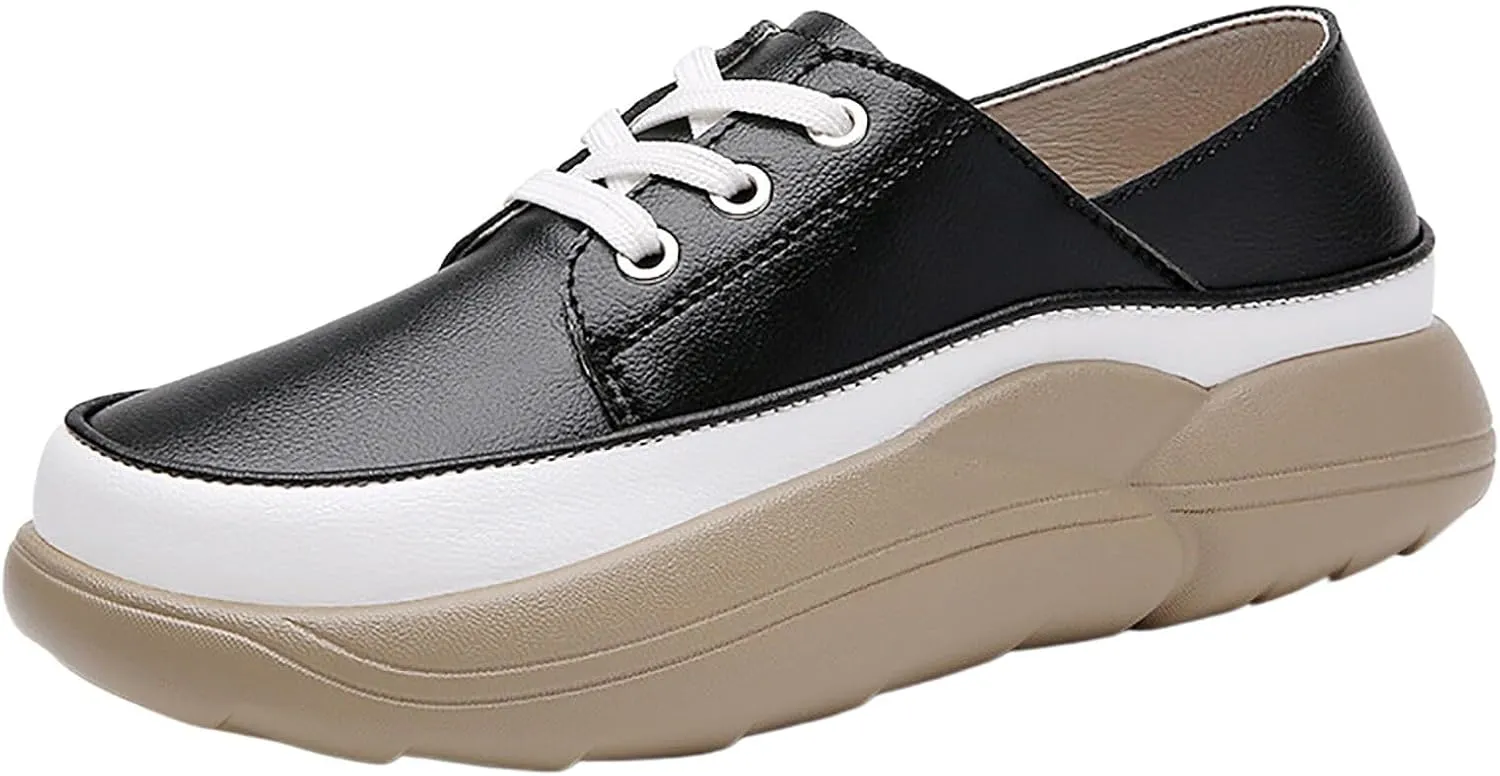 Women's Trendy Heightening Chunky Loafers Fashion Round Toe Slip On Comfort Walking Casual Shoes Floral Heels for Women