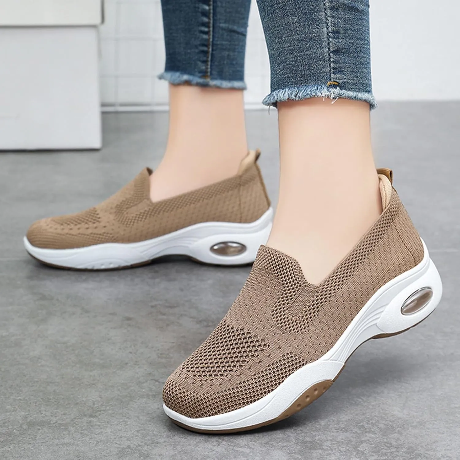 Womens Walking Shoes Summer Breathable Mesh Hollow Out Orthopedic Sneakers Lightweight Comfortable Soft Sole Slip On Platform Sneaker Athletic Air Cushion Sports Shoes Arch Support