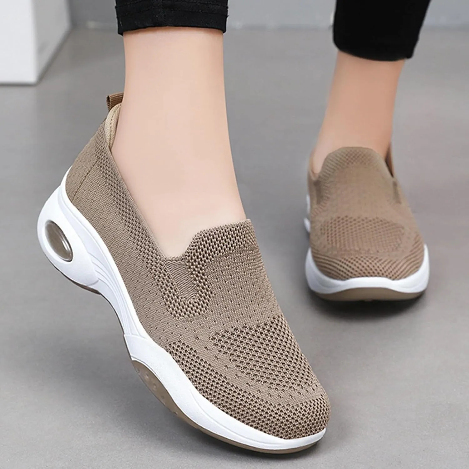 Womens Walking Shoes Summer Breathable Mesh Hollow Out Orthopedic Sneakers Lightweight Comfortable Soft Sole Slip On Platform Sneaker Athletic Air Cushion Sports Shoes Arch Support