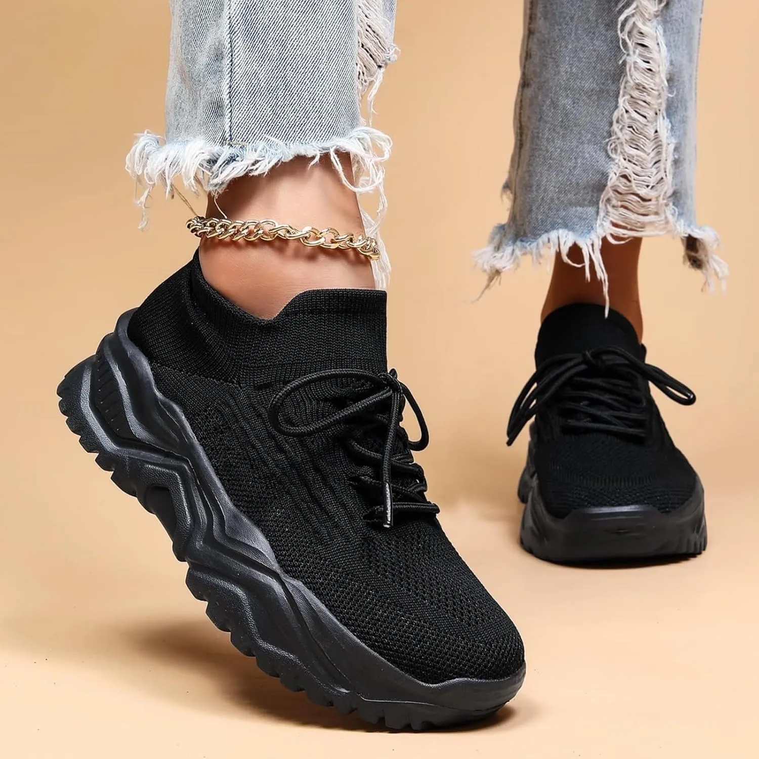 Women's Walking Shoes Summer Breathable Mesh Soft Sole Sneakers Lightweight Casual Fashionable Lace-up Low Top Slip on Sneakers Athletic Workout Sports Shoes
