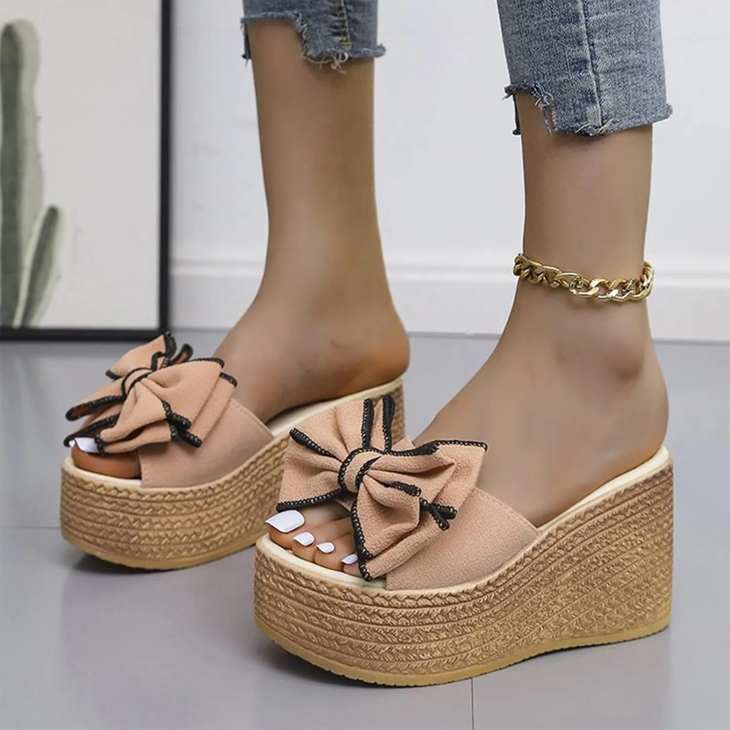 Women's Wedge Heels Sandals Summer Casual Flatform Platform Wedge Slides Dress Sandals Temperament Sandals