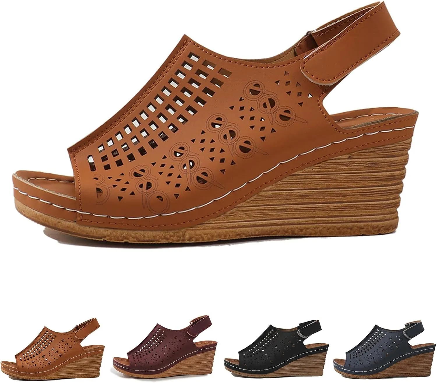 Womens Wedge Sandals Hollow Out Open Toe Platform Wedge Sandals Summer Casual Adjustable Buckle Strap Sandal Beach Slip On Shoes