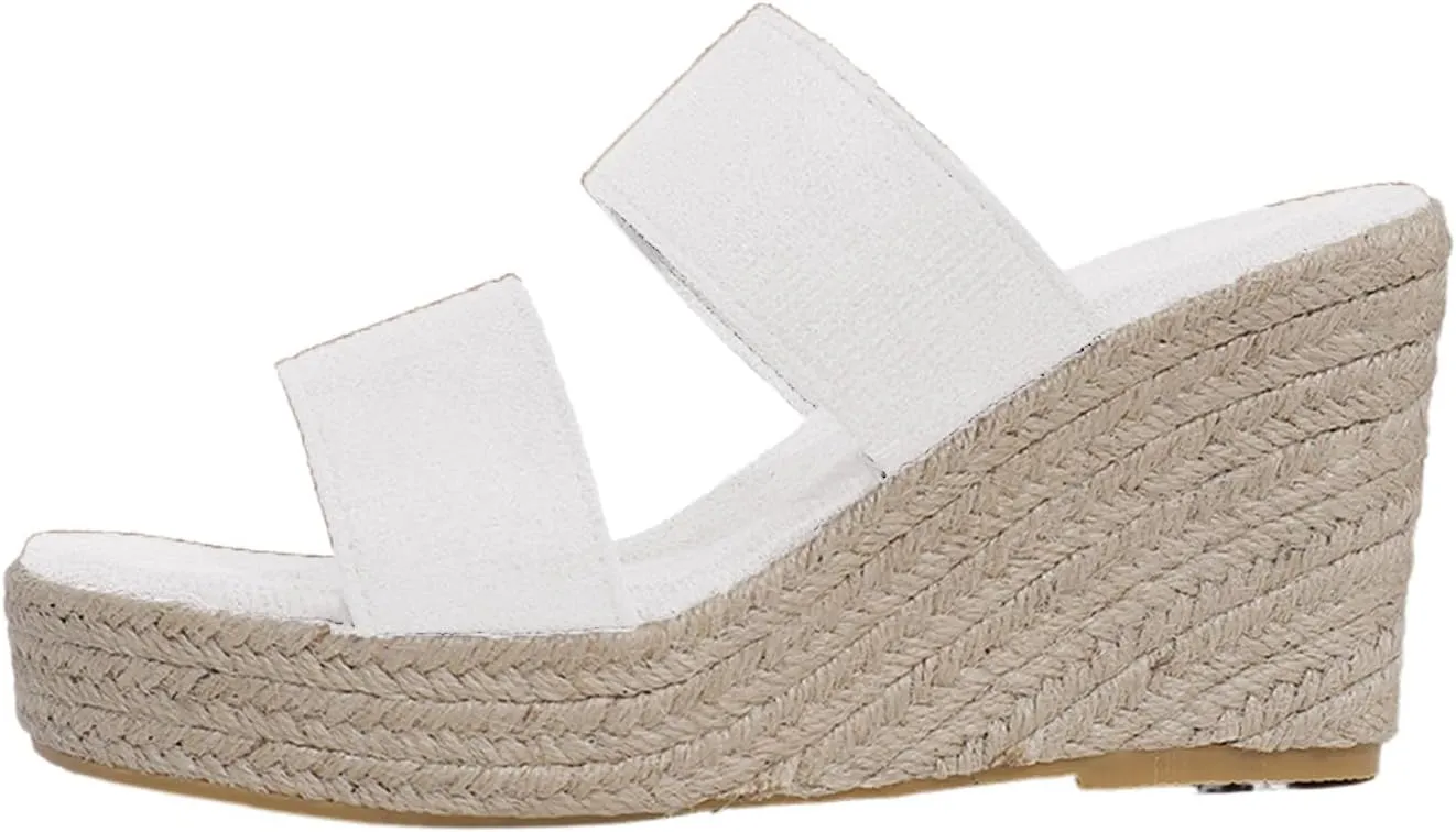 Womens Wedge Sandals Wide Width Platform Espadrille Heels Open Toe Strappy Slip On Casual Summer Slide Shoes Summer Outdoor Beach Sandals