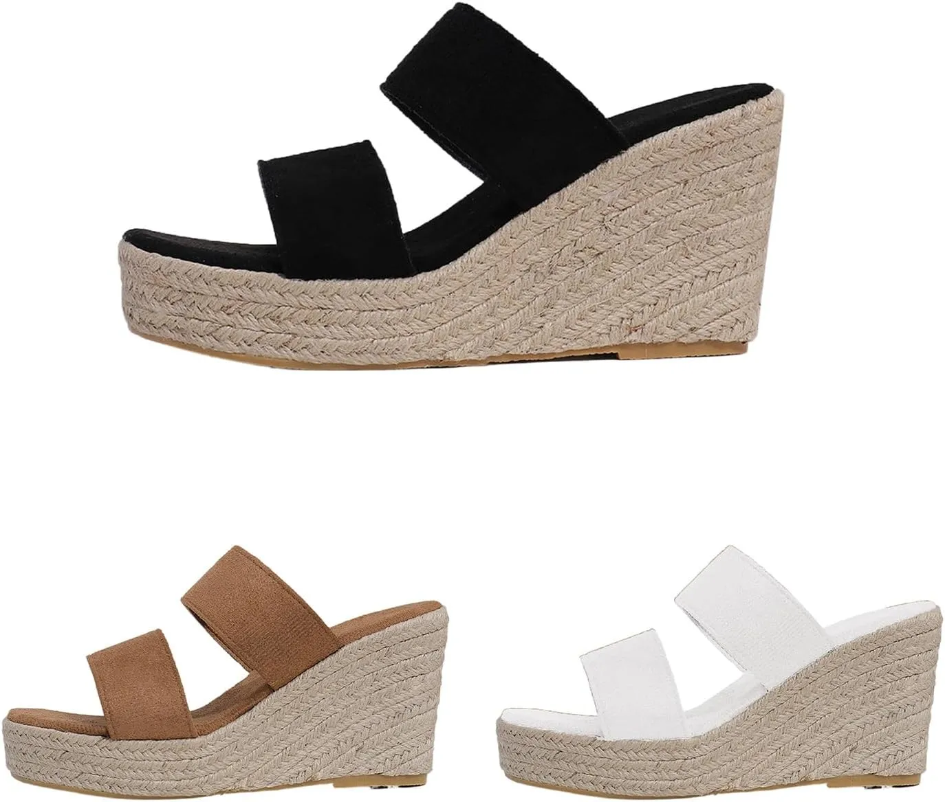 Womens Wedge Sandals Wide Width Platform Espadrille Heels Open Toe Strappy Slip On Casual Summer Slide Shoes Summer Outdoor Beach Sandals