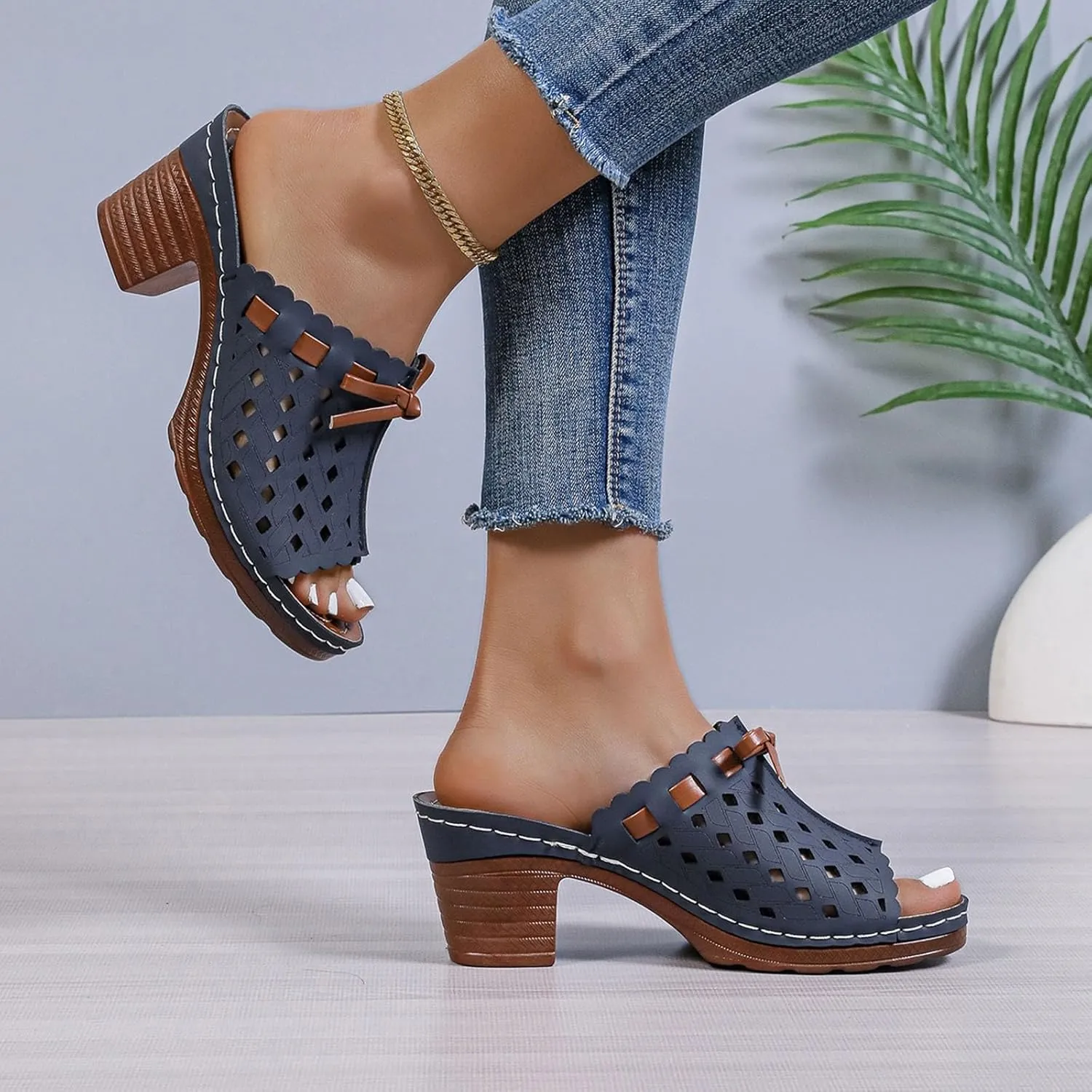 Womens Wedge Slippers with Arch Support Open Toe Hollow Out Platform Sandals Comfortable Dressy Arch Support Low Heel Breathable Shoes