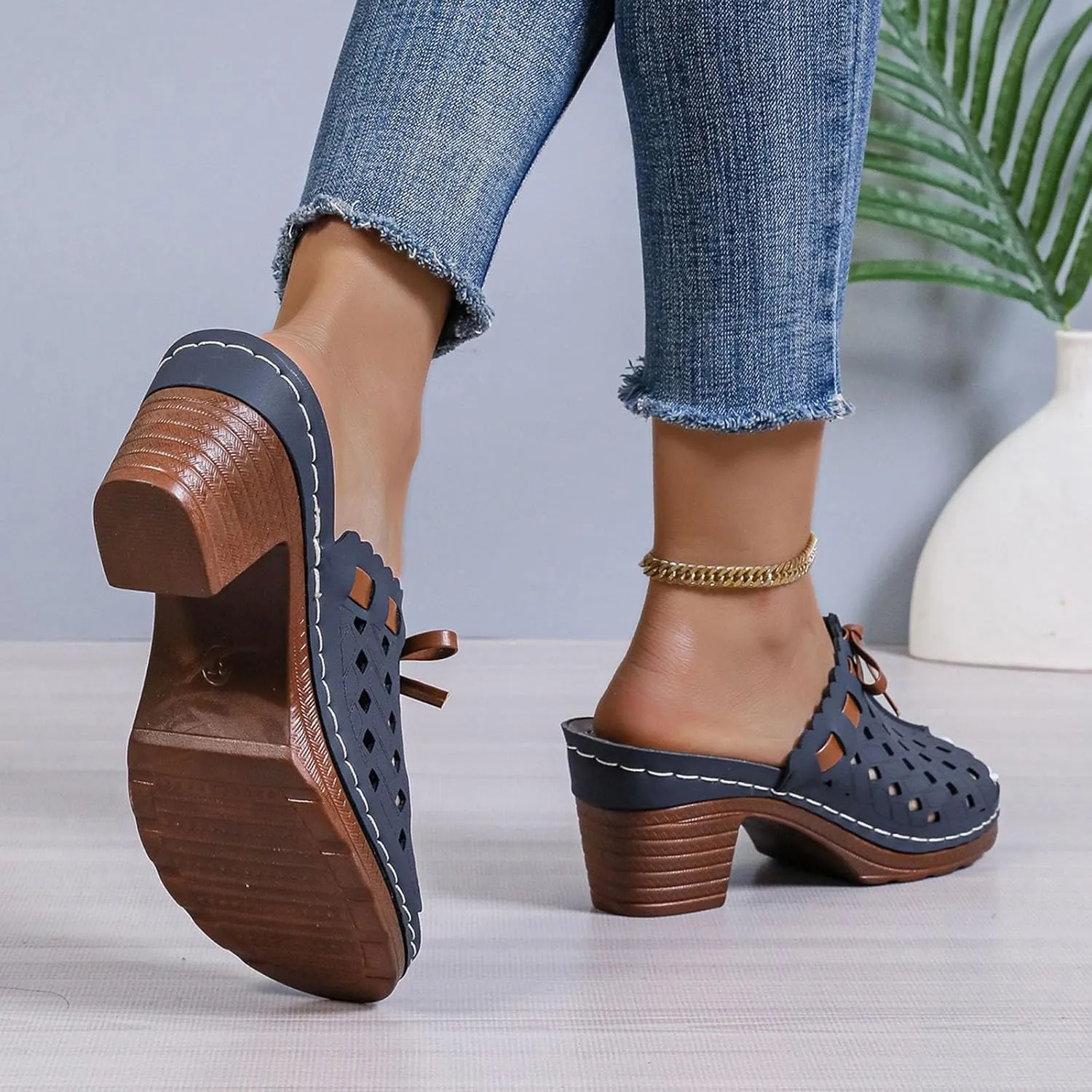 Womens Wedge Slippers with Arch Support Open Toe Hollow Out Platform Sandals Comfortable Dressy Arch Support Low Heel Breathable Shoes