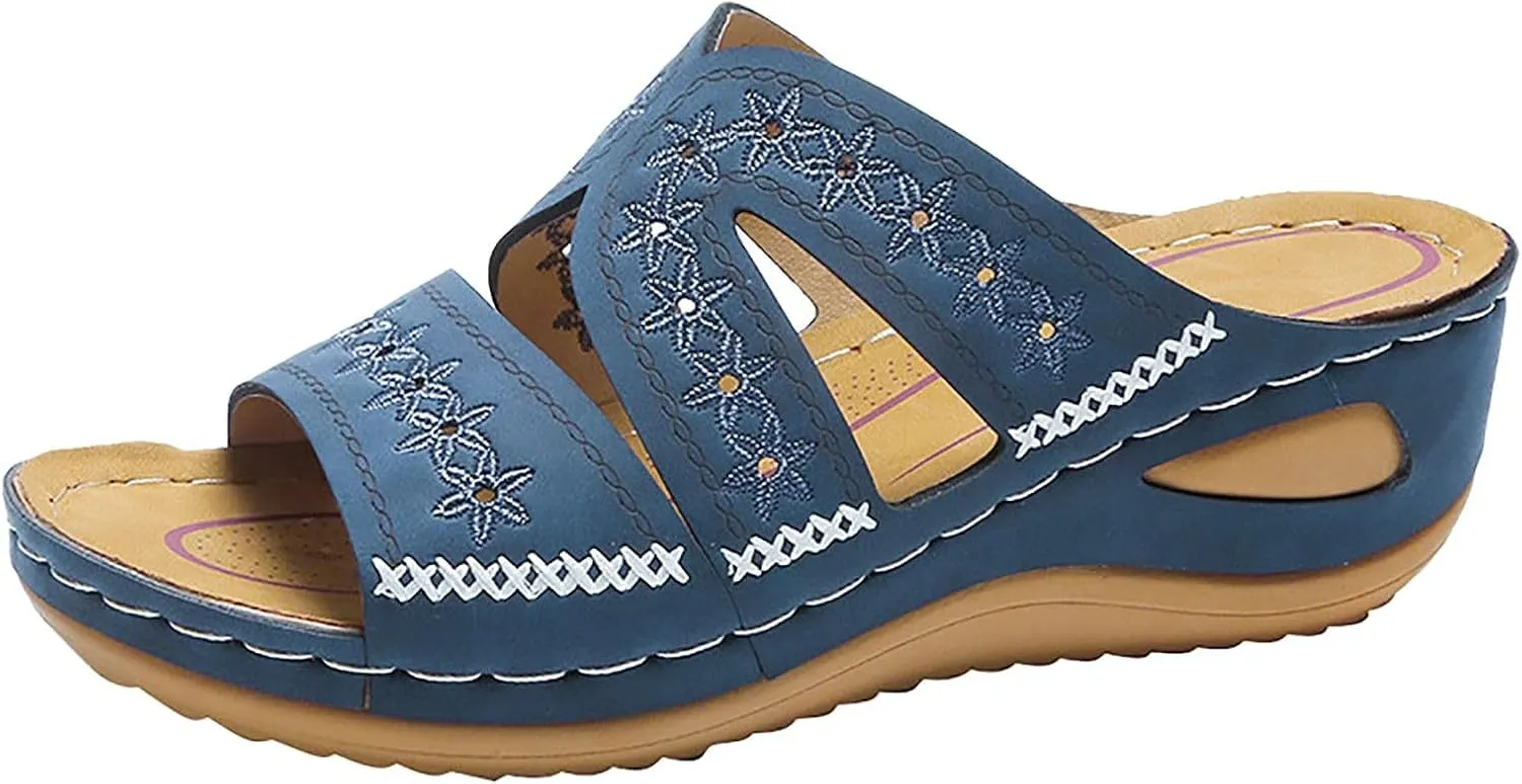 Women's Wedges Sandals Arch Support Slip On Slides Non Slip Thick Bottom Beach Slippers Dressy Sandals