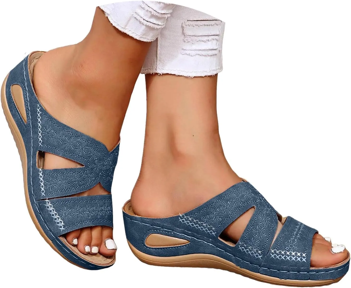Women's Wedges Sandals Arch Support Slip On Slides Non Slip Thick Bottom Beach Slippers Dressy Sandals