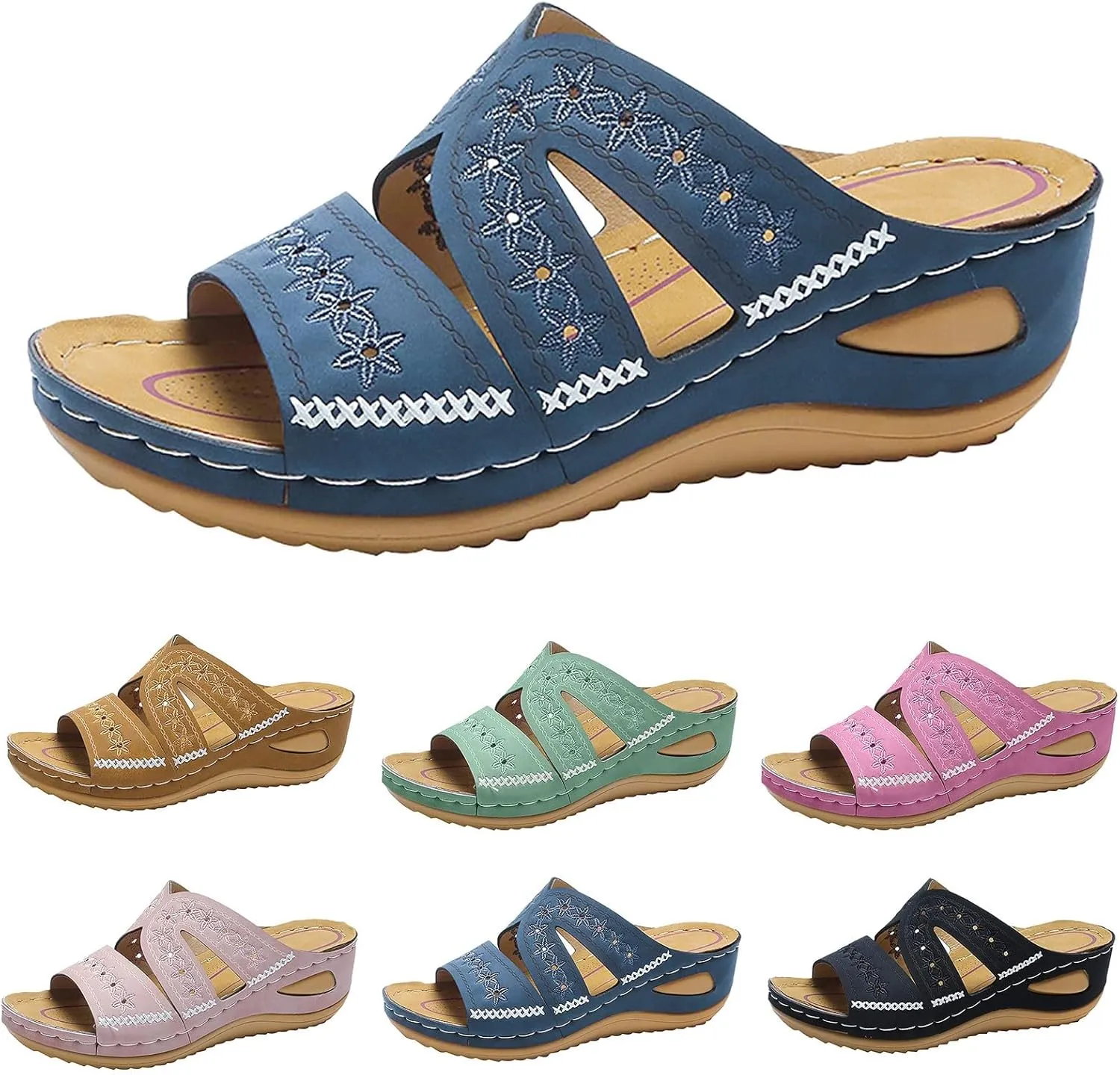Women's Wedges Sandals Arch Support Slip On Slides Non Slip Thick Bottom Beach Slippers Dressy Sandals