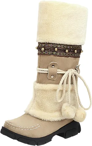 Women's Winter Boots Fleece Lined Warm Snow Boots Middle Heel Non Slip Mid Calf Boots Stylish Winter Boots