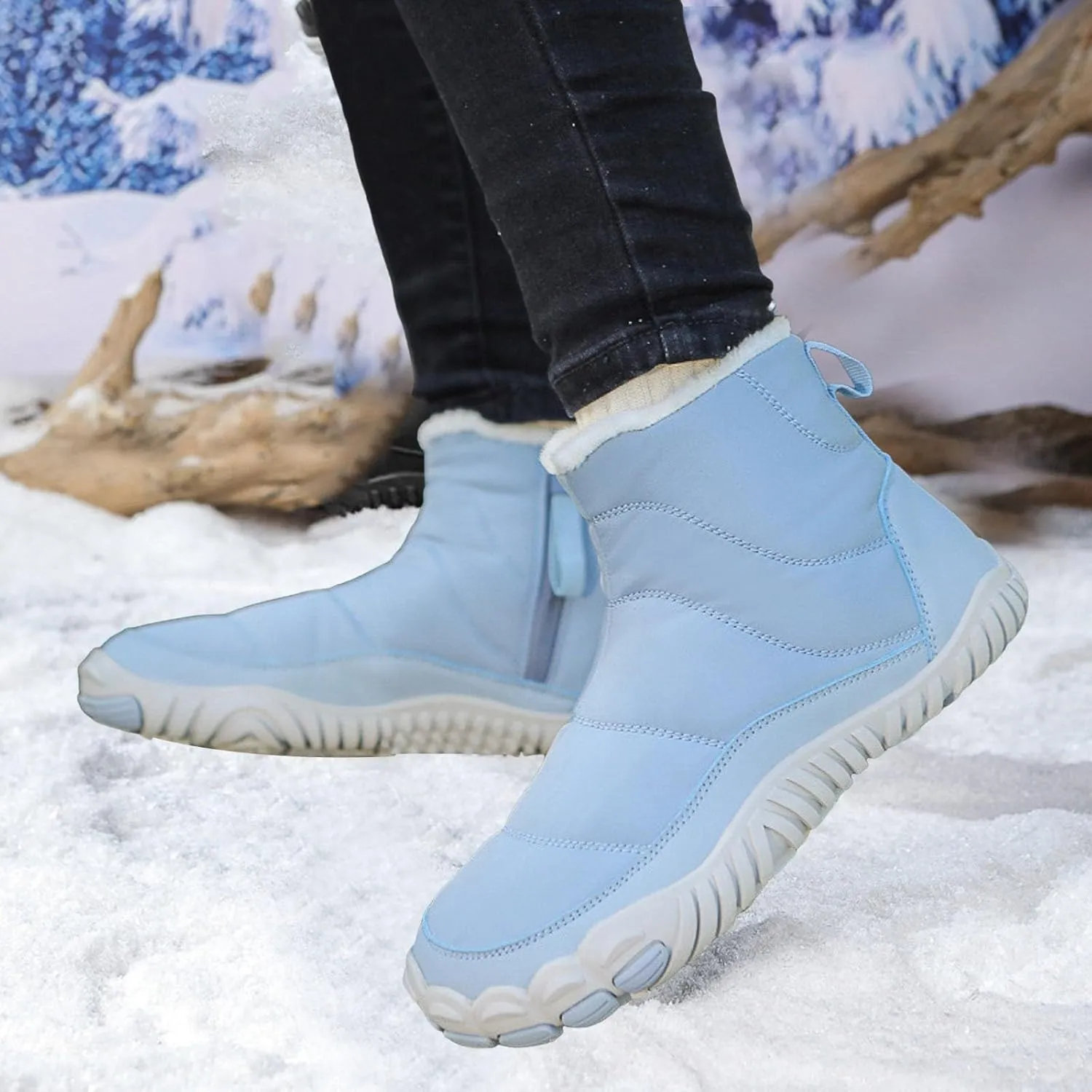 Women's Winter Warm Boots Solid Color Plush Insulated Snow Boots Soft Flat Non Slip Snow Hiking Boots Wide Width