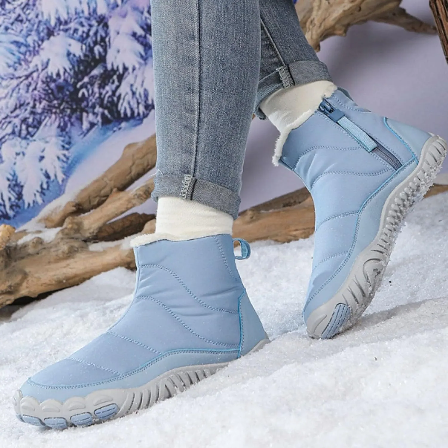 Women's Winter Warm Boots Solid Color Plush Insulated Snow Boots Soft Flat Non Slip Snow Hiking Boots Wide Width