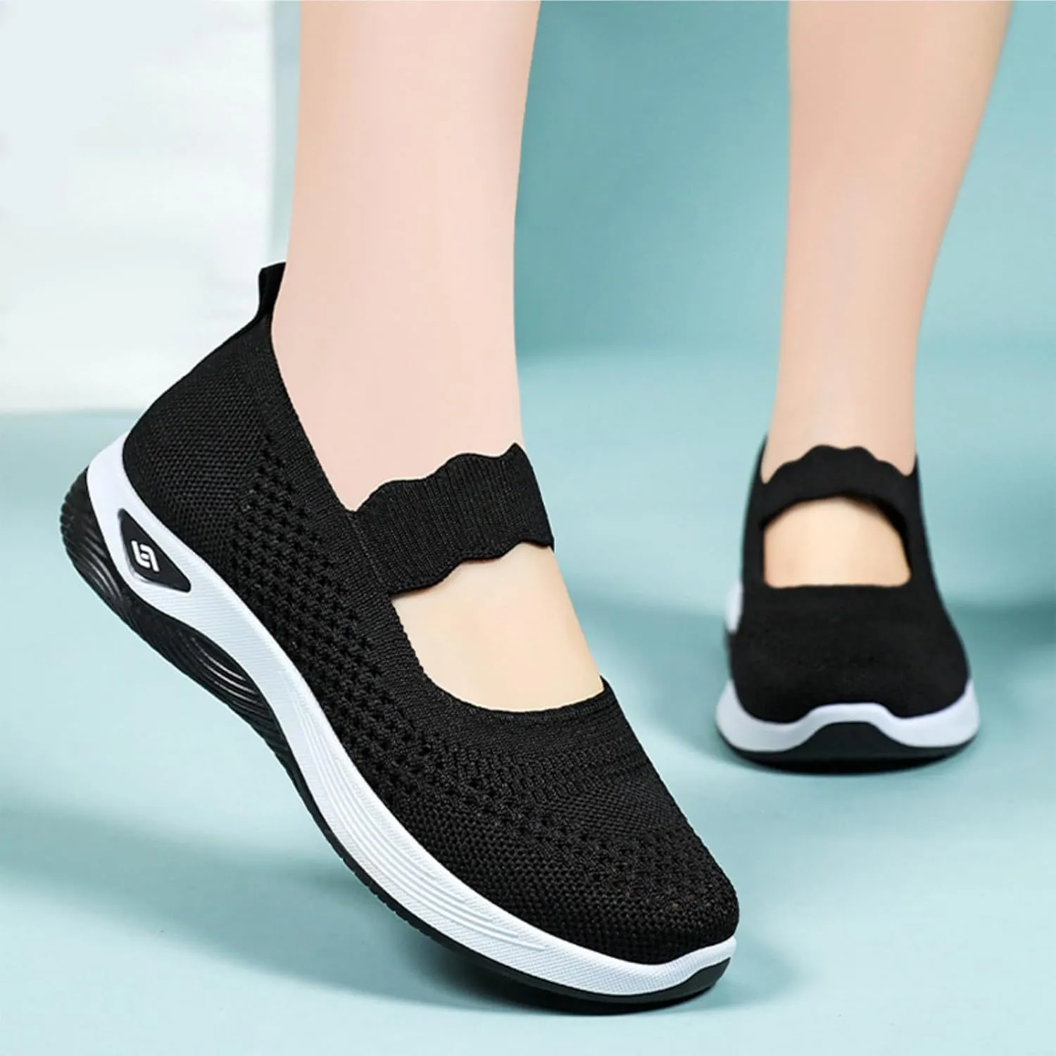 Women's Woven Orthopedic Sneakers Summer Breathable Mesh Hollow Out Soft Sole Walking Shoes Casual Lightweight Slip on Sneakers Comfortable Nurse Flats with Arch Support