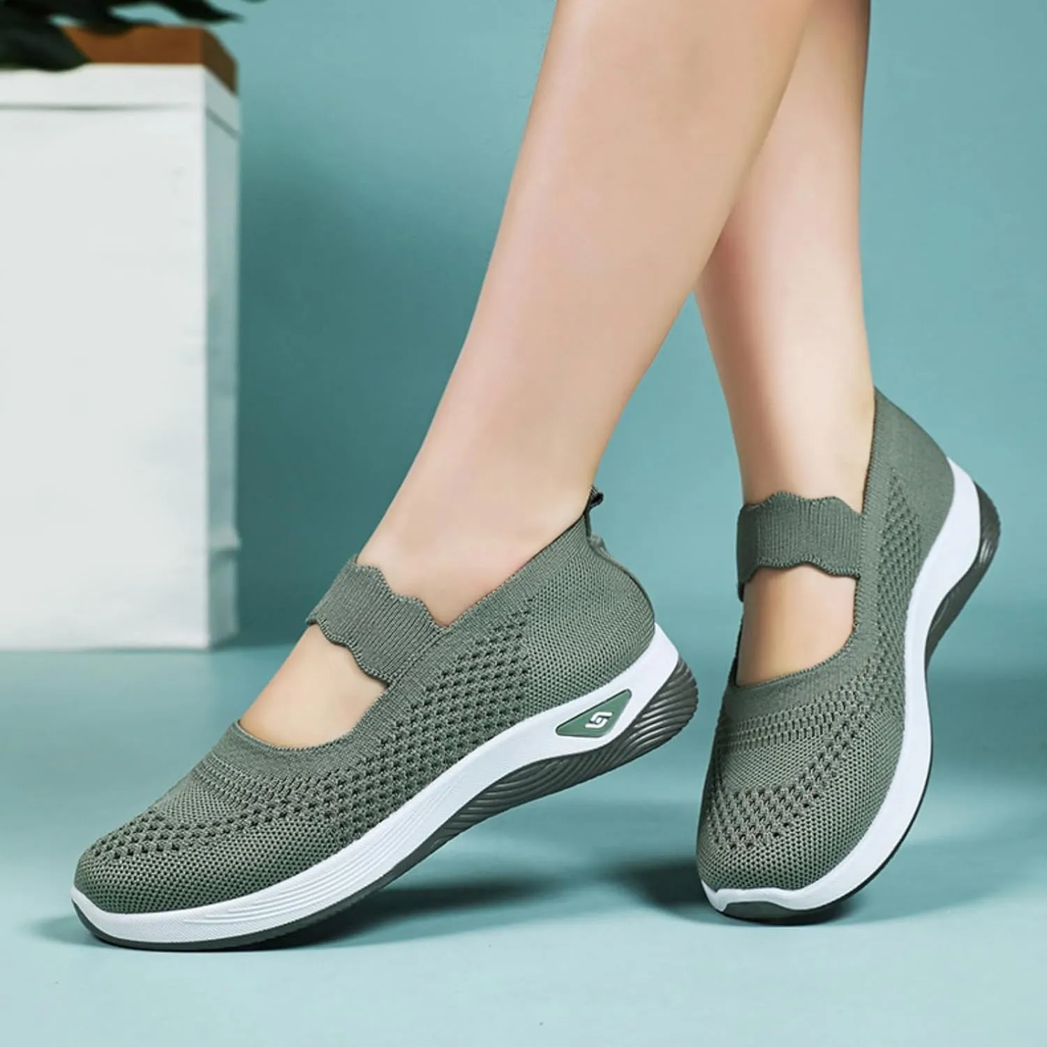 Women's Woven Orthopedic Sneakers Summer Breathable Mesh Hollow Out Soft Sole Walking Shoes Casual Lightweight Slip on Sneakers Comfortable Nurse Flats with Arch Support