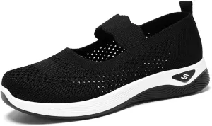 Women's Woven Orthopedic Sneakers Summer Breathable Mesh Hollow Out Soft Sole Walking Shoes Casual Lightweight Slip on Sneakers Comfortable Nurse Flats with Arch Support