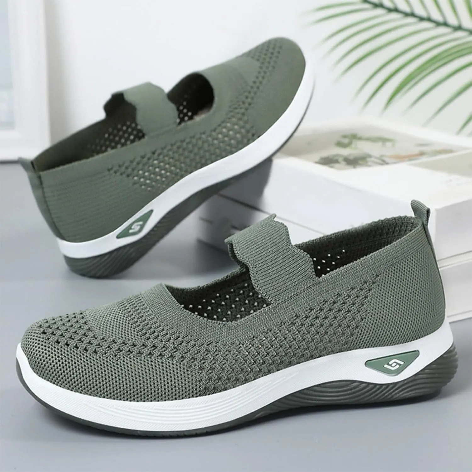 Women's Woven Orthopedic Sneakers Summer Breathable Mesh Hollow Out Soft Sole Walking Shoes Casual Lightweight Slip on Sneakers Comfortable Nurse Flats with Arch Support