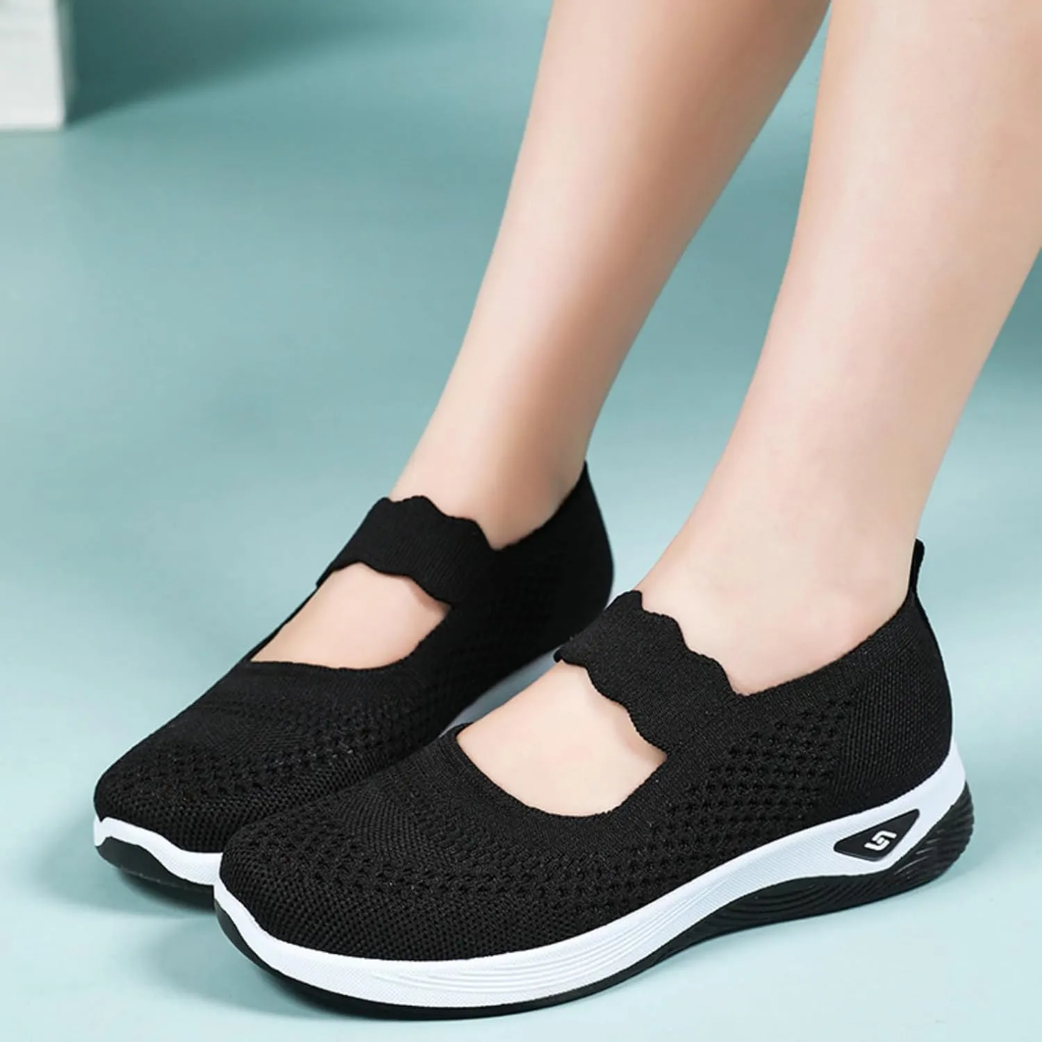 Women's Woven Orthopedic Sneakers Summer Breathable Mesh Hollow Out Soft Sole Walking Shoes Casual Lightweight Slip on Sneakers Comfortable Nurse Flats with Arch Support