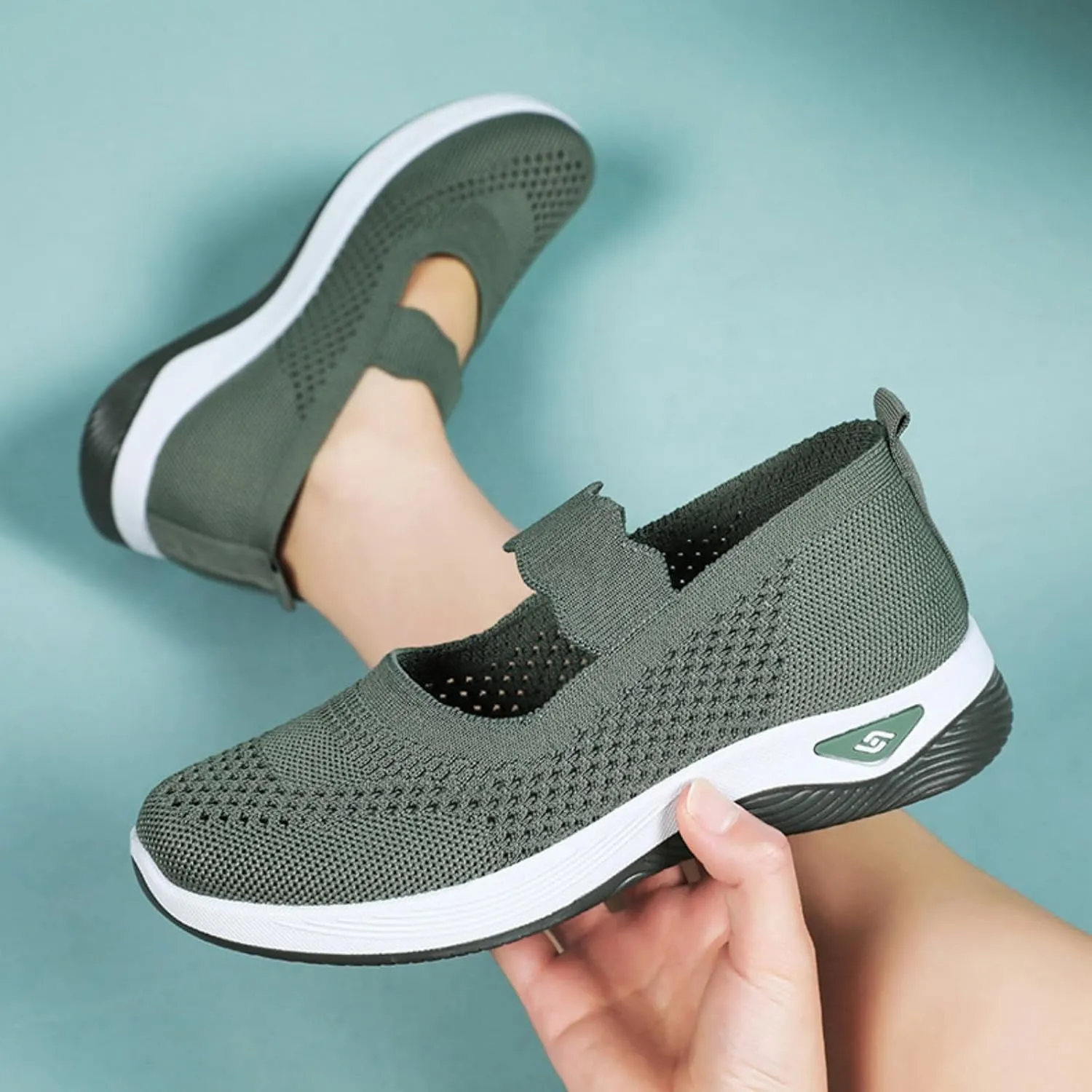 Women's Woven Orthopedic Sneakers Summer Breathable Mesh Hollow Out Soft Sole Walking Shoes Casual Lightweight Slip on Sneakers Comfortable Nurse Flats with Arch Support