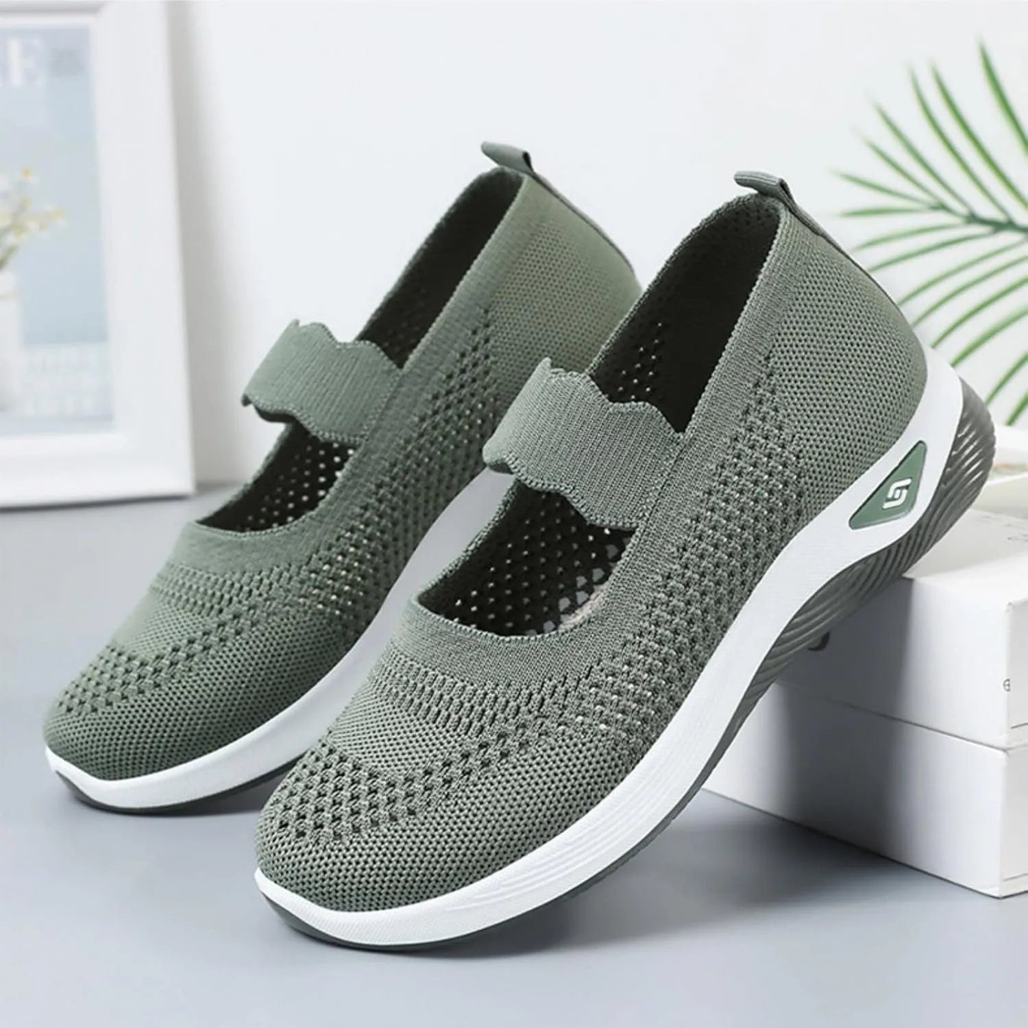 Women's Woven Orthopedic Sneakers Summer Breathable Mesh Hollow Out Soft Sole Walking Shoes Casual Lightweight Slip on Sneakers Comfortable Nurse Flats with Arch Support