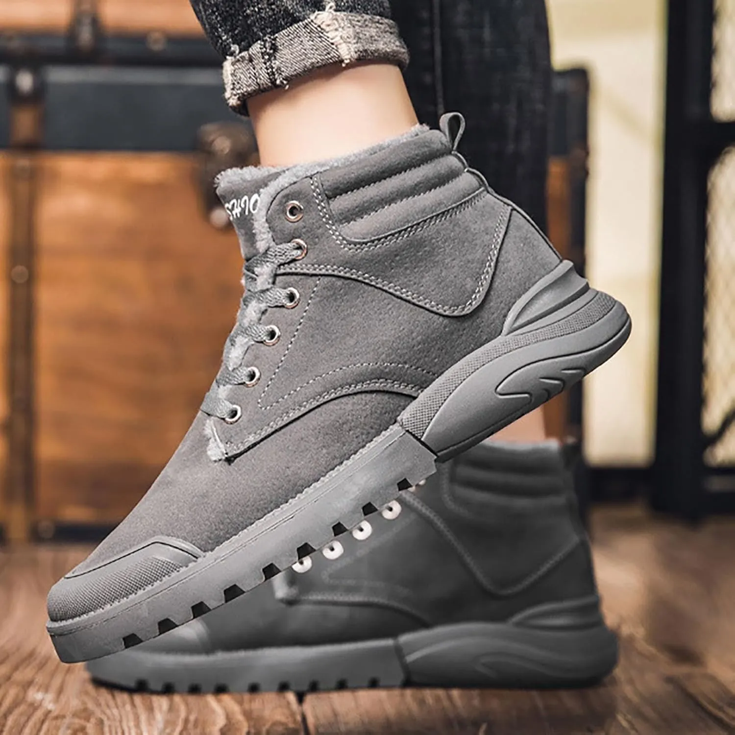Work Boots for Men Cowboy Style Hiking Sneakers Warm Fur Lined Women Safety Toe Shoes with Zipper Outdoor Botas Waterproof Soft Toe Work Hike Grounded Footwear