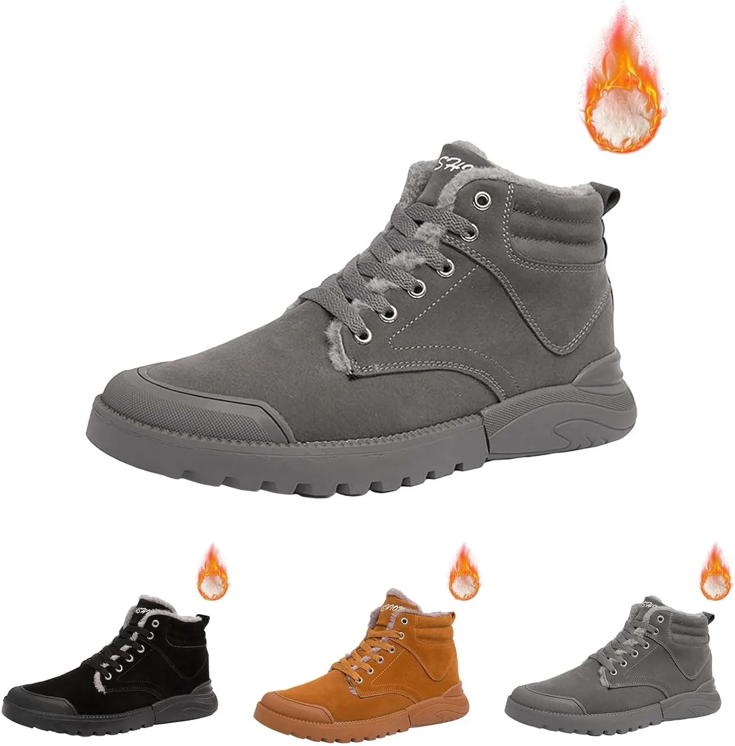 Work Boots for Men Cowboy Style Hiking Sneakers Warm Fur Lined Women Safety Toe Shoes with Zipper Outdoor Botas Waterproof Soft Toe Work Hike Grounded Footwear