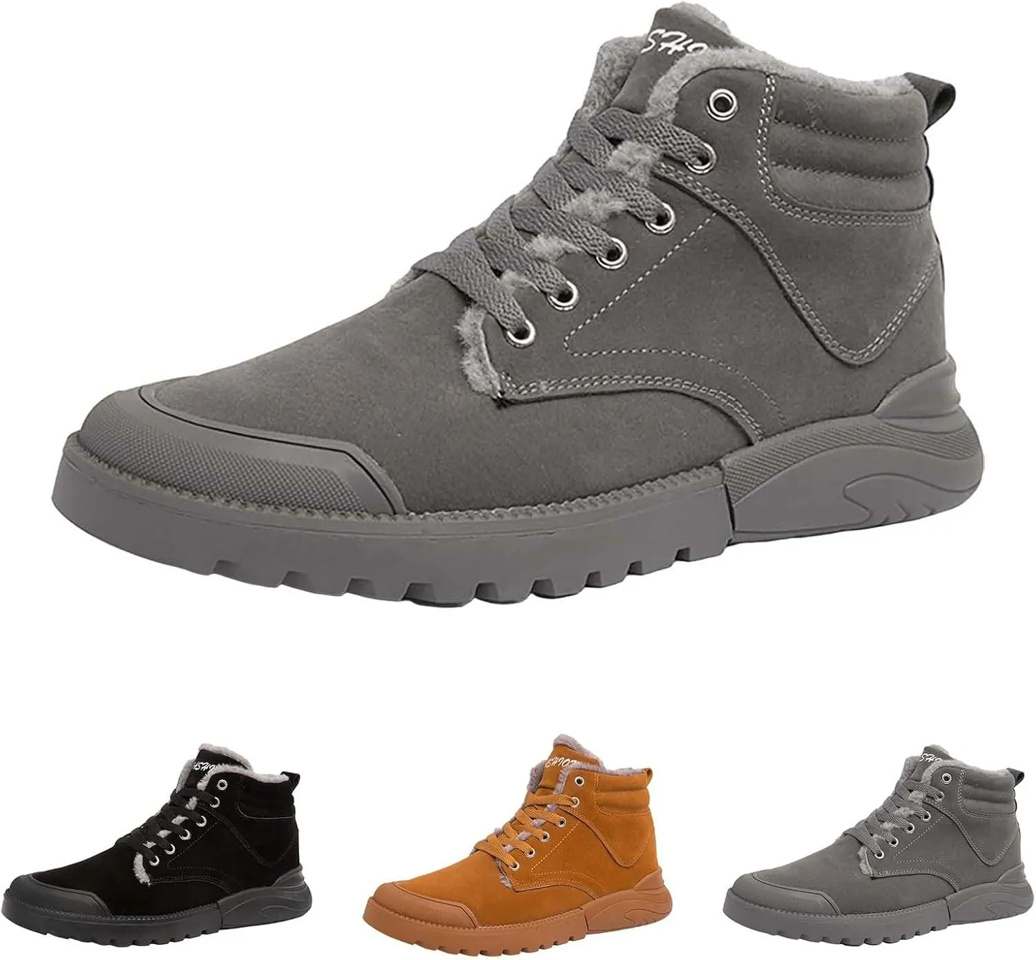 Work Boots for Men Cowboy Style Hiking Sneakers Warm Fur Lined Women Safety Toe Shoes with Zipper Outdoor Botas Waterproof Soft Toe Work Hike Grounded Footwear