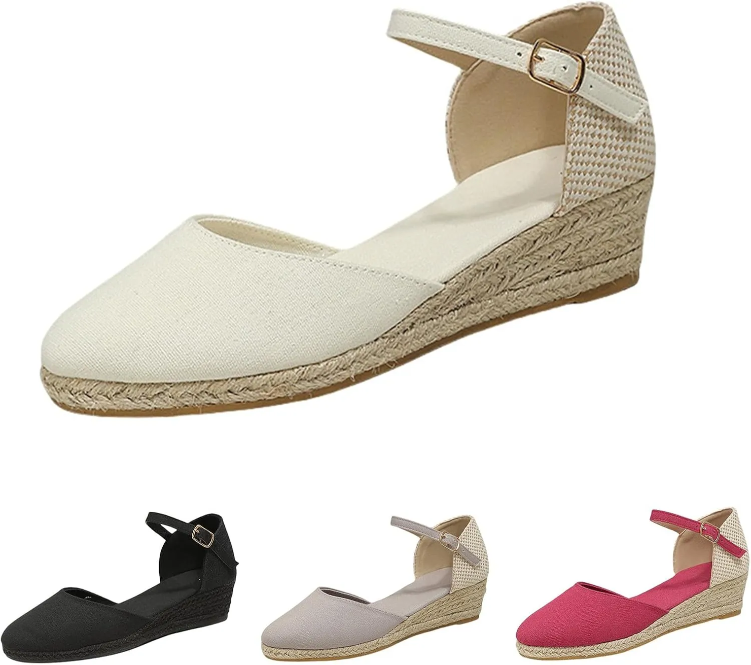 ZWRXW Womens Closed Toe Espadrilles Comfortable Ankle Strap Wedges Shoes Mid Low Heel Canvas Shoes Dressy Summer Dress Sandals for Walking