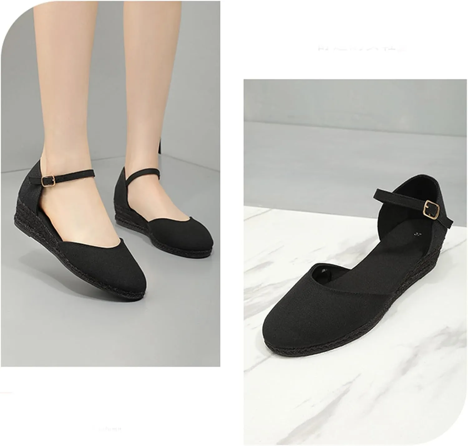 ZWRXW Womens Closed Toe Espadrilles Comfortable Ankle Strap Wedges Shoes Mid Low Heel Canvas Shoes Dressy Summer Dress Sandals for Walking