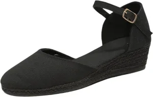 ZWRXW Womens Closed Toe Espadrilles Comfortable Ankle Strap Wedges Shoes Mid Low Heel Canvas Shoes Dressy Summer Dress Sandals for Walking