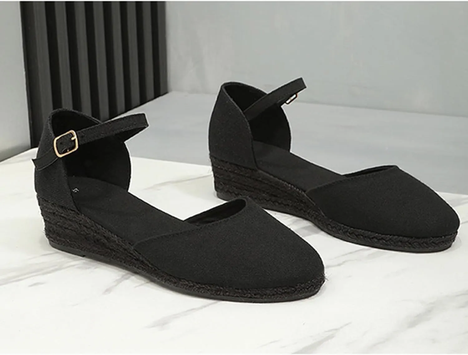 ZWRXW Womens Closed Toe Espadrilles Comfortable Ankle Strap Wedges Shoes Mid Low Heel Canvas Shoes Dressy Summer Dress Sandals for Walking